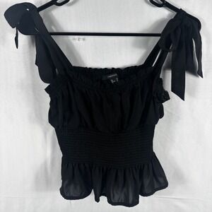 Forever 21 Black Smocked Peplum Tie-Strap Camisole